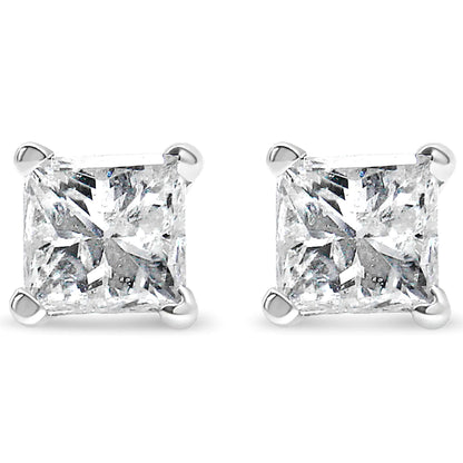 Diamond Princess-Cut 4-Prong Square Solitaire Stud Earrings