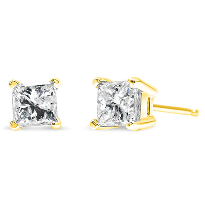 Diamond Princess-Cut 4-Prong Square Solitaire Stud Earrings