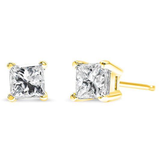 Diamond Princess-Cut 4-Prong Square Solitaire Stud Earrings