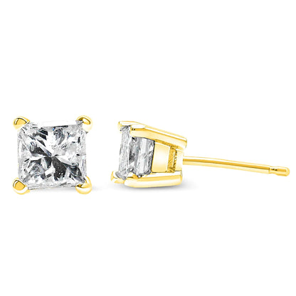 Diamond Princess-Cut 4-Prong Square Solitaire Stud Earrings