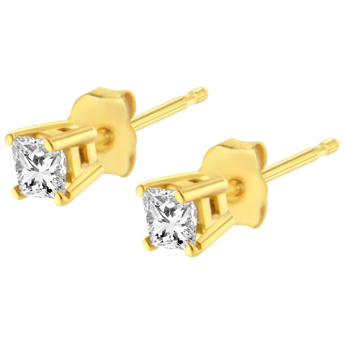 Diamond Princess-Cut 4-Prong Square Solitaire Stud Earrings