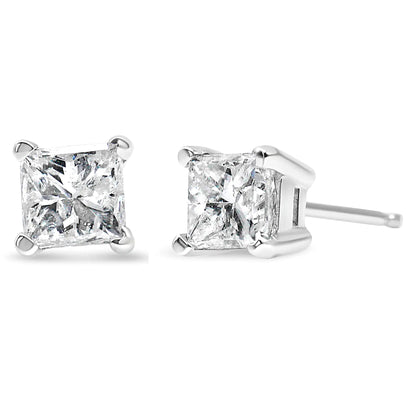 Diamond Princess-Cut 4-Prong Square Solitaire Stud Earrings