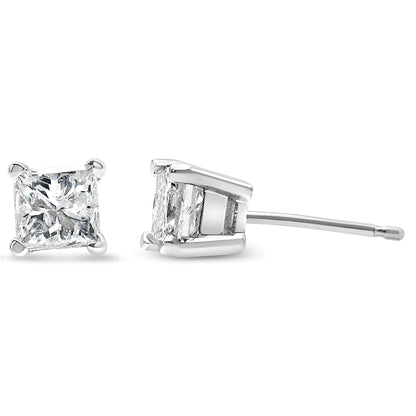 Diamond Princess-Cut 4-Prong Square Solitaire Stud Earrings