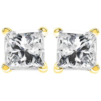 Diamond Princess-Cut 4-Prong Square Solitaire Stud Earrings